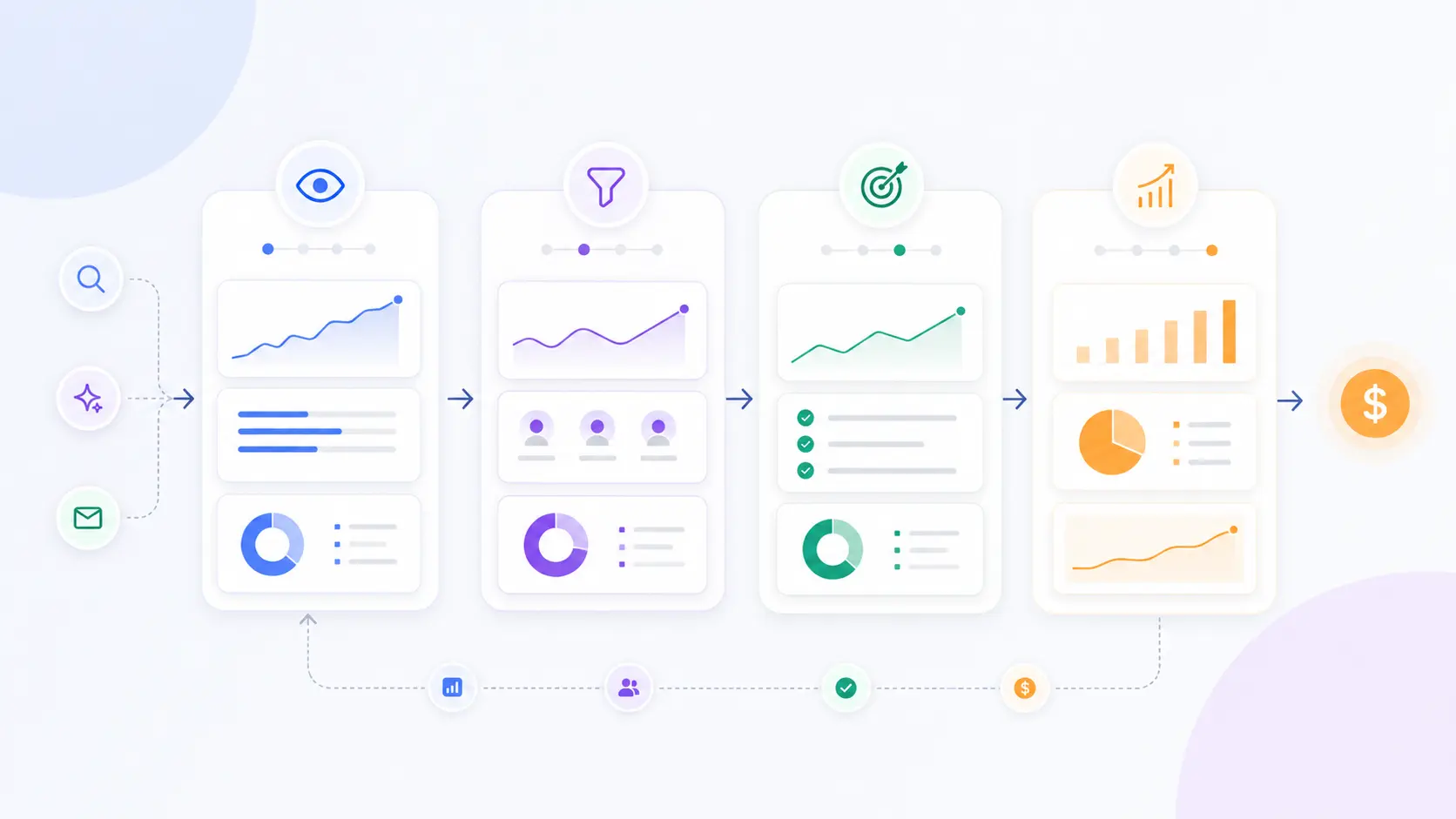 B2B SEO KPI model connecting rankings and traffic to pipeline and revenue