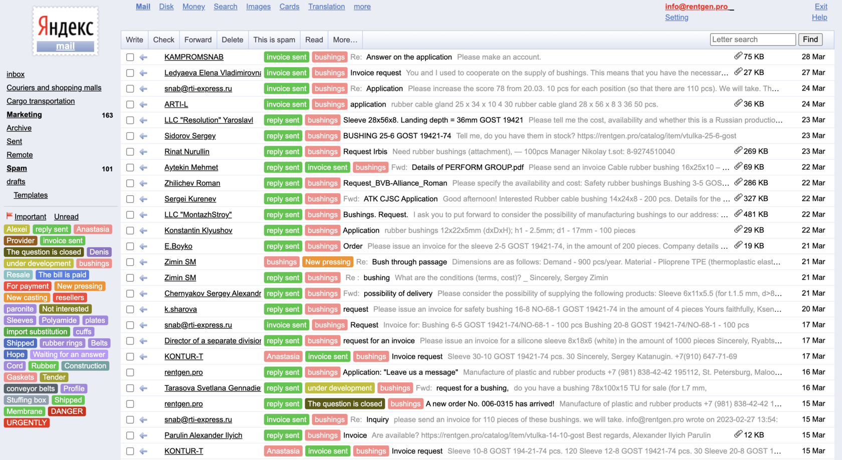 Tagged incoming leads in the commercial mailbox